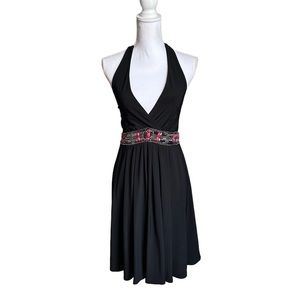 White House Black Market Black Beaded Halter Dress Size 0